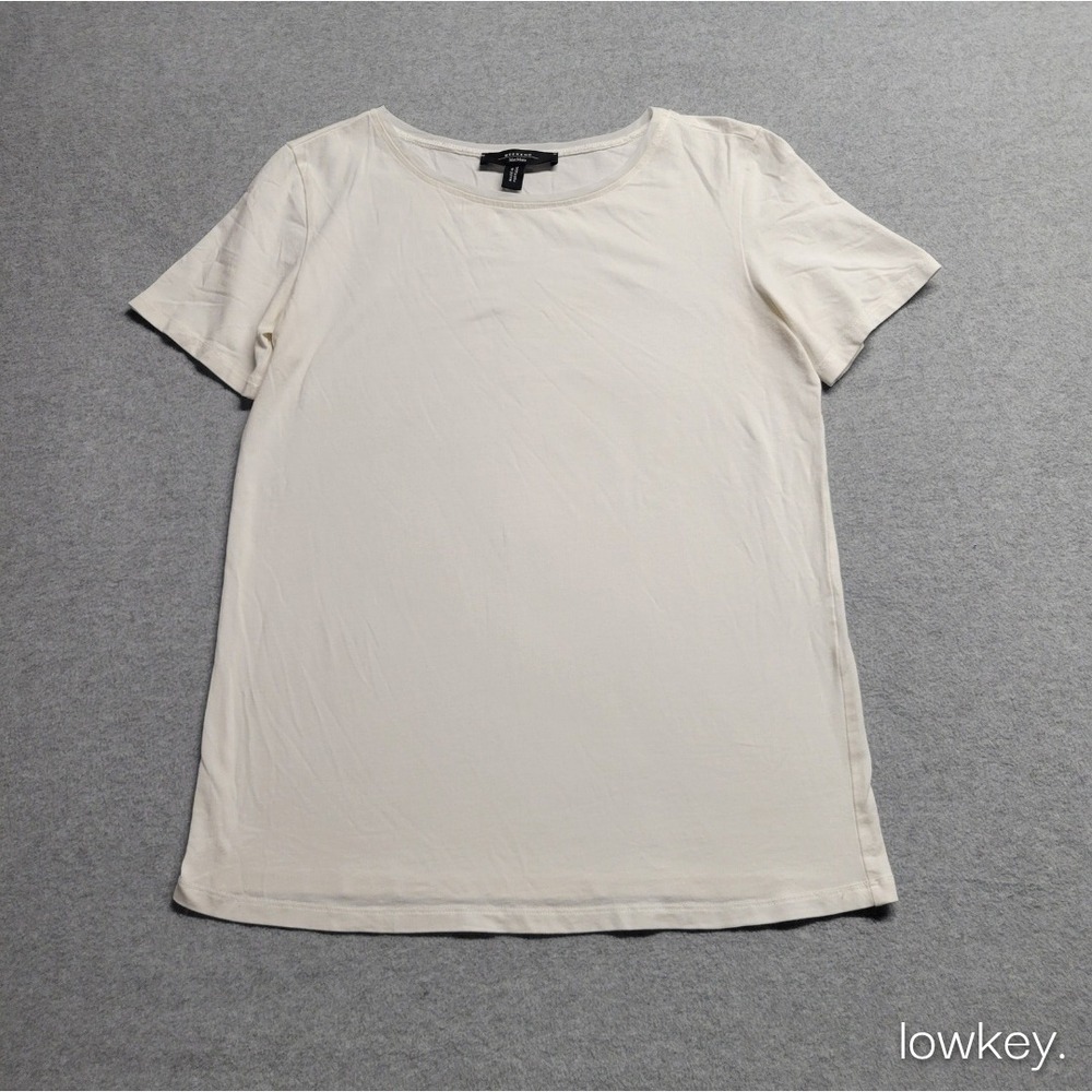 Weekend Max Mara Cream Off White Short Sleeve T-Shirt Sheer Trim Crew Neck Small